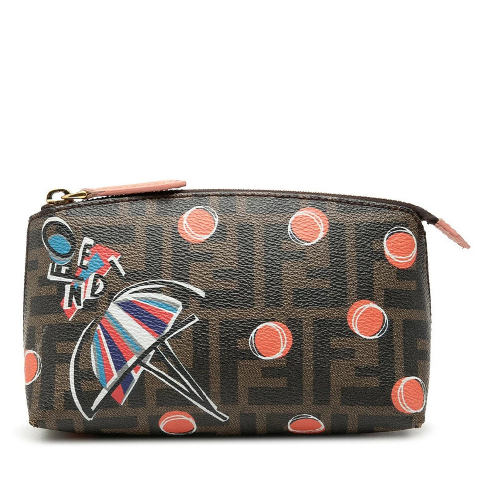 Fendi Zucca Ballerina Motif Pouch Clutch Brown Multicolor